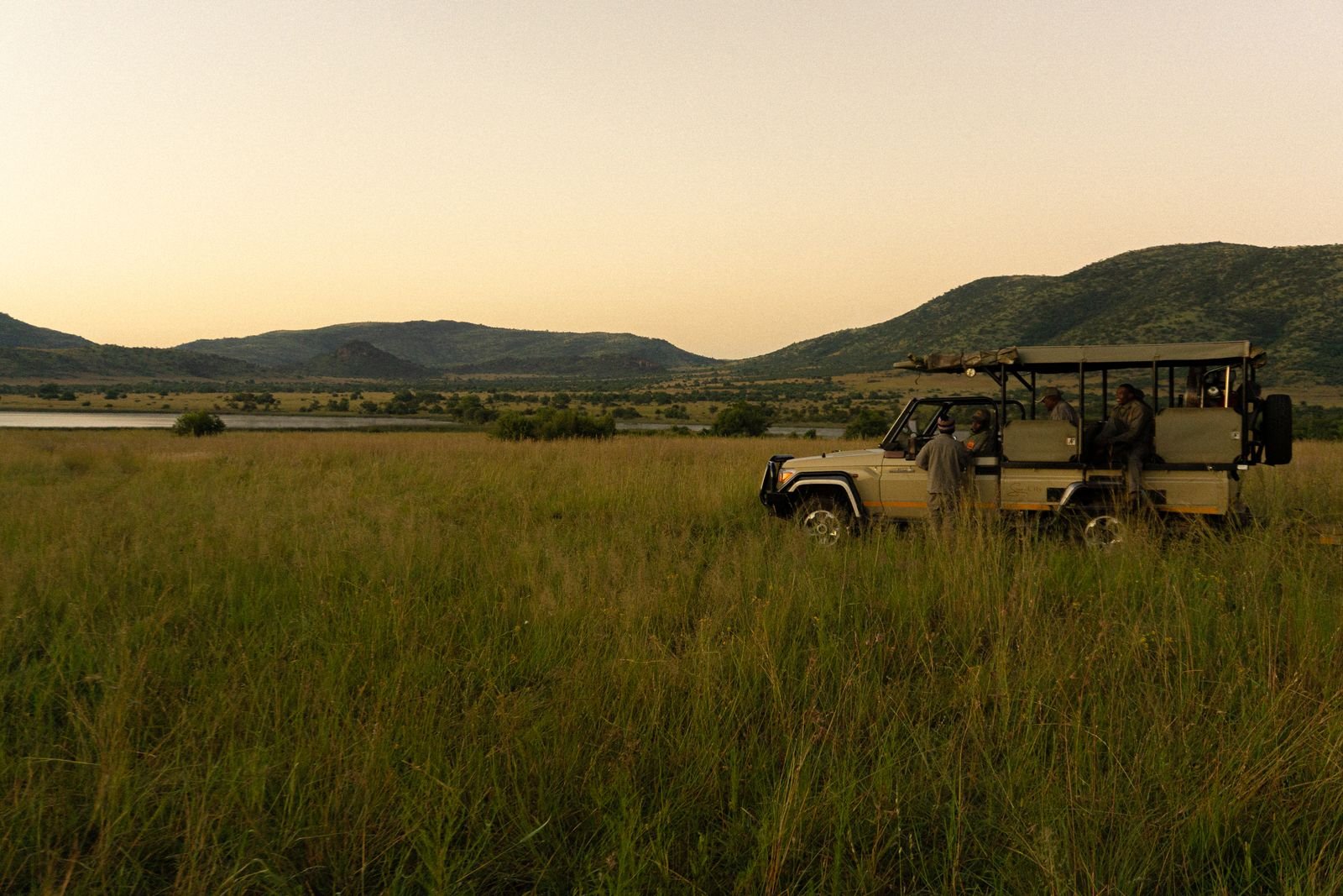 Safari vehicle at dusk in Tanzania